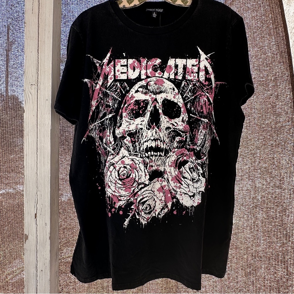 Dolls Kill Current Mood Medicated Skull Metal Tee Tshirt Faded Rock Band Goth
